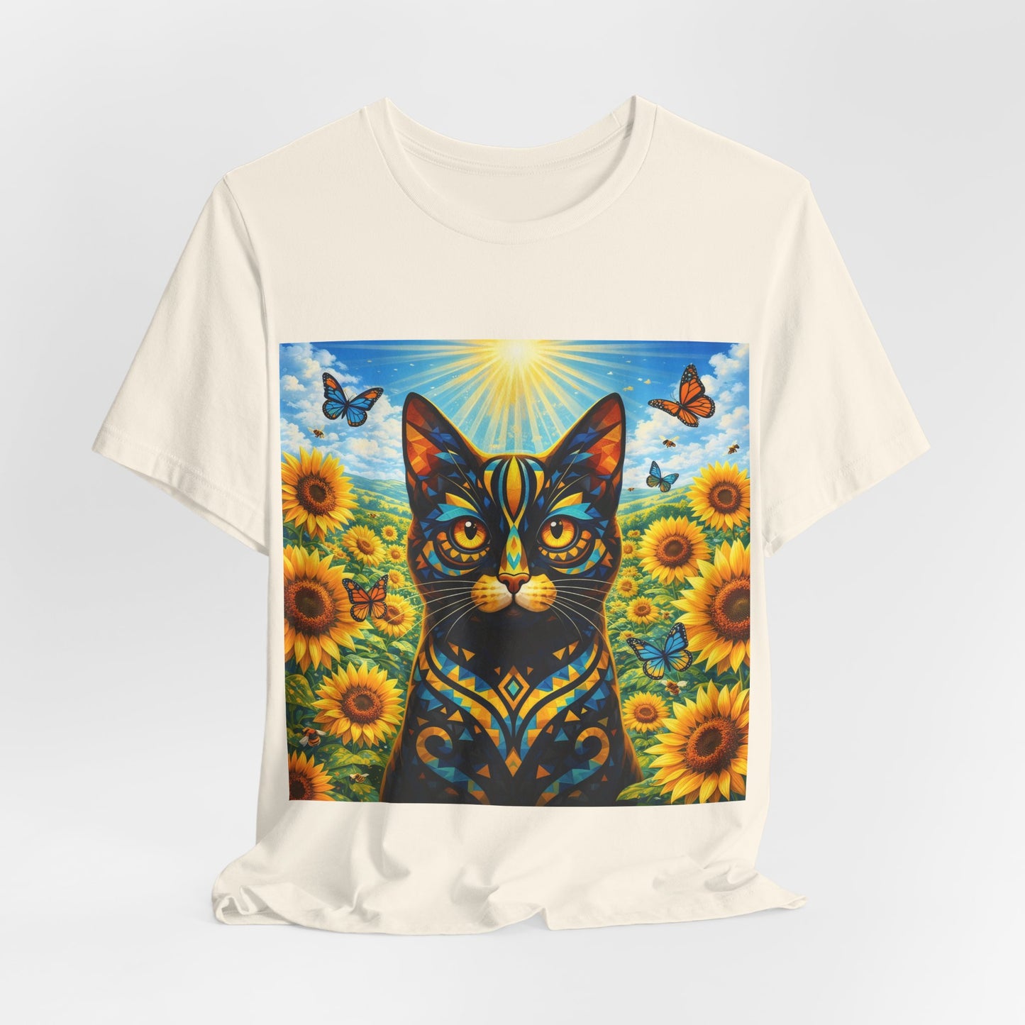 Sunflower Cat T-Shirt — Vibrant Floral Cat Art Tee