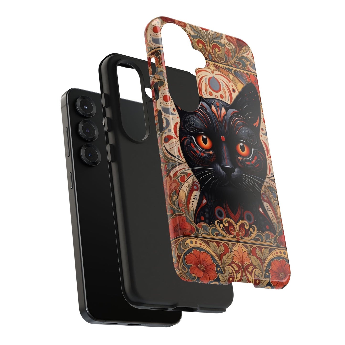 Black Cat Art Phone Case — Ornate Floral Gothic iPhone Protective Case