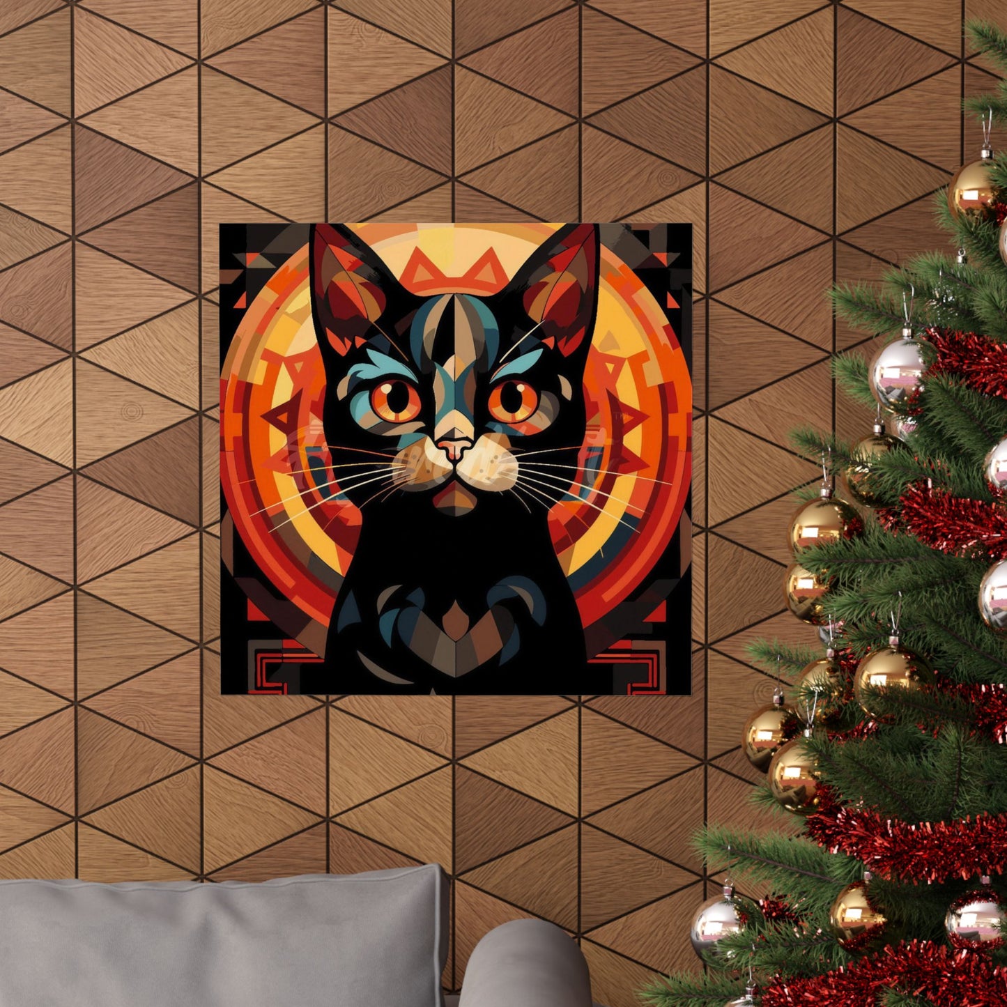 Cat Poster — Geometric Black Cat Art Print (Matte Vertical Poster)
