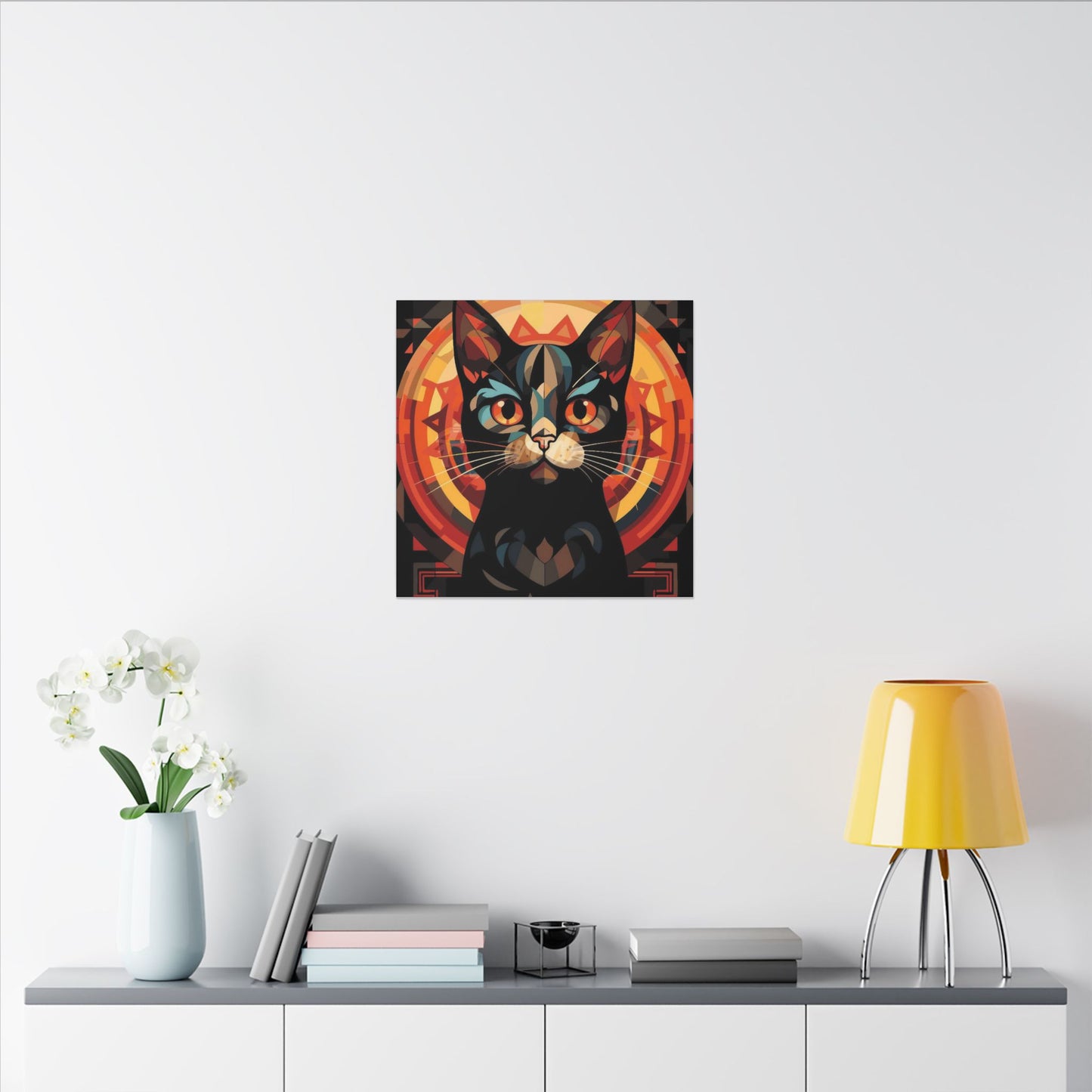 Geometric Black Cat Canvas Art – Modern Abstract Cat Portrait