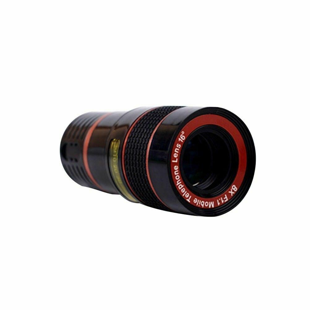 Clip-on phone zoom lens close-up, black body with red trim