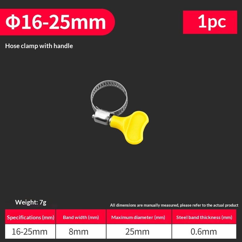 Hose clamp with yellow handle and metal band, 1pc