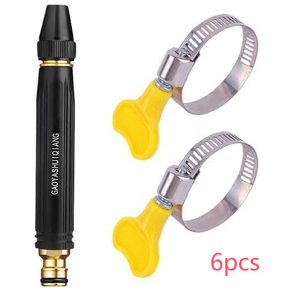 Water gun nozzle set with two yellow hose clips and black nozzle body, 6pcs