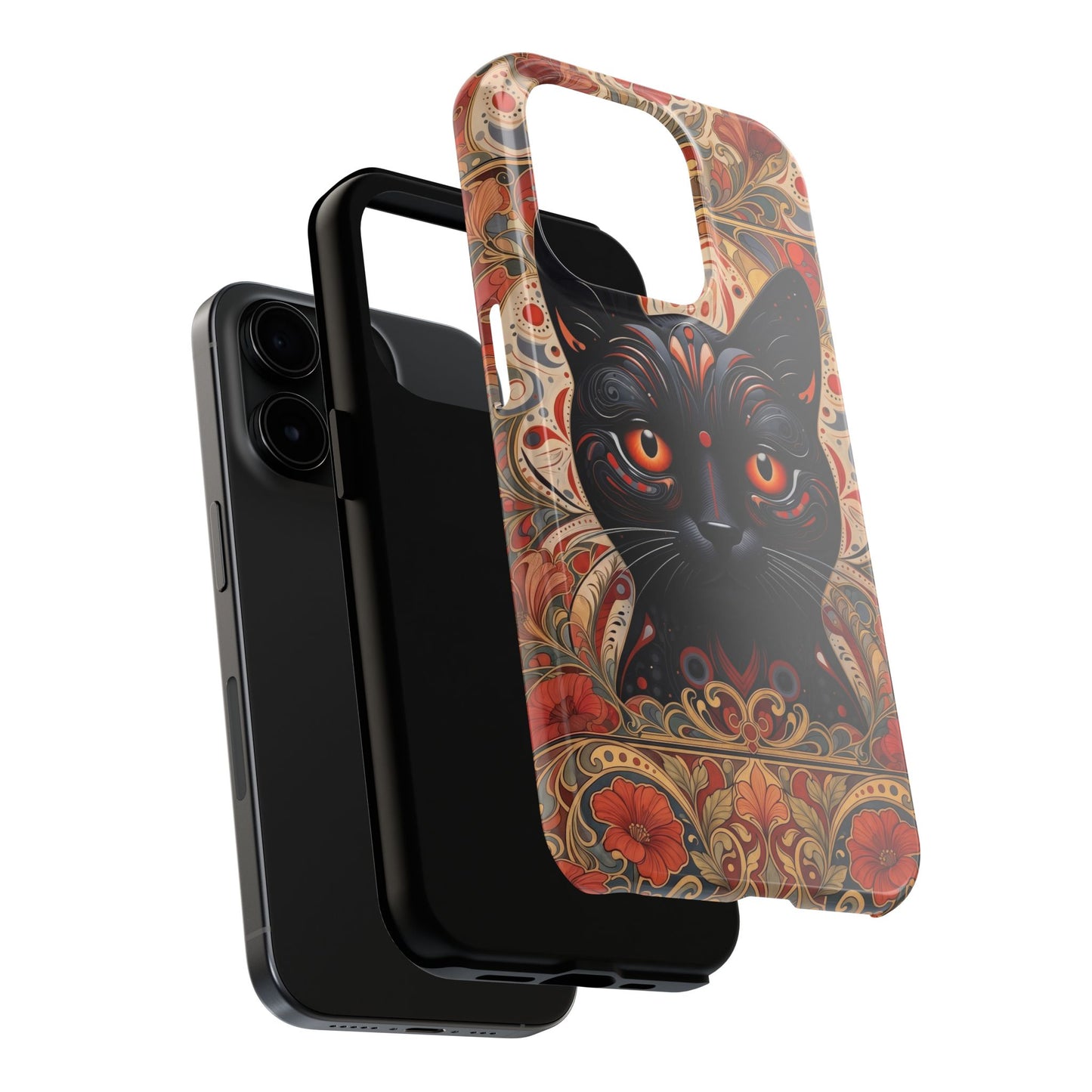 Black Cat Art Phone Case — Ornate Floral Gothic iPhone Protective Case