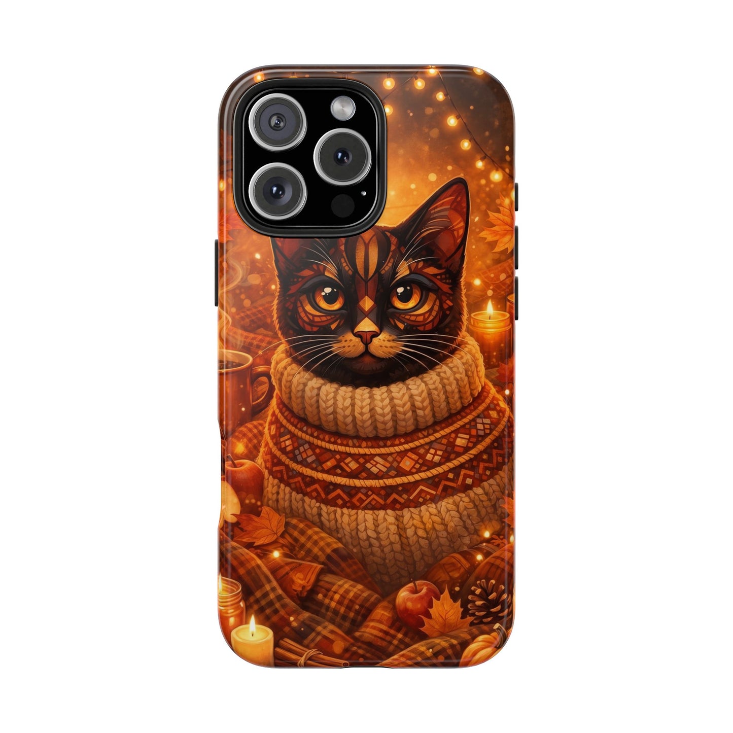 Cozy Autumn Cat Tough Phone Case — Cat in Sweater Fall Phone Cover