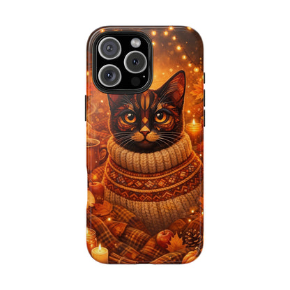 Cozy Autumn Cat Tough Phone Case — Cat in Sweater Fall Phone Cover