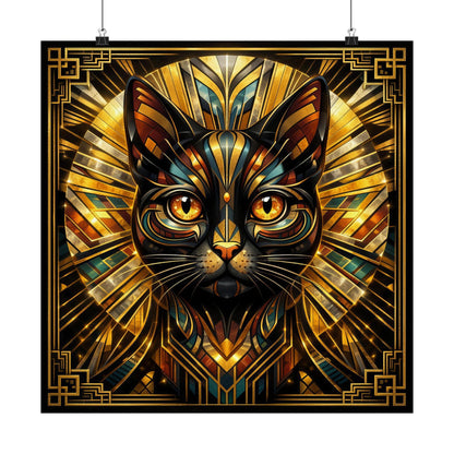 Art Deco Golden Cat Poster — Matte Vertical Wall Art