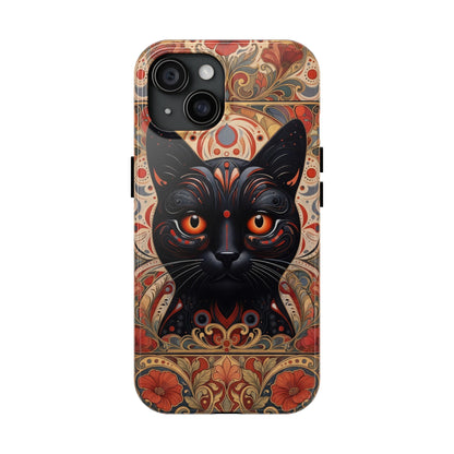 Black Cat Art Phone Case — Ornate Floral Gothic iPhone Protective Case