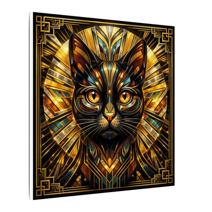 Art Deco Cat Canvas Print — Golden Geometric Feline Wall Art