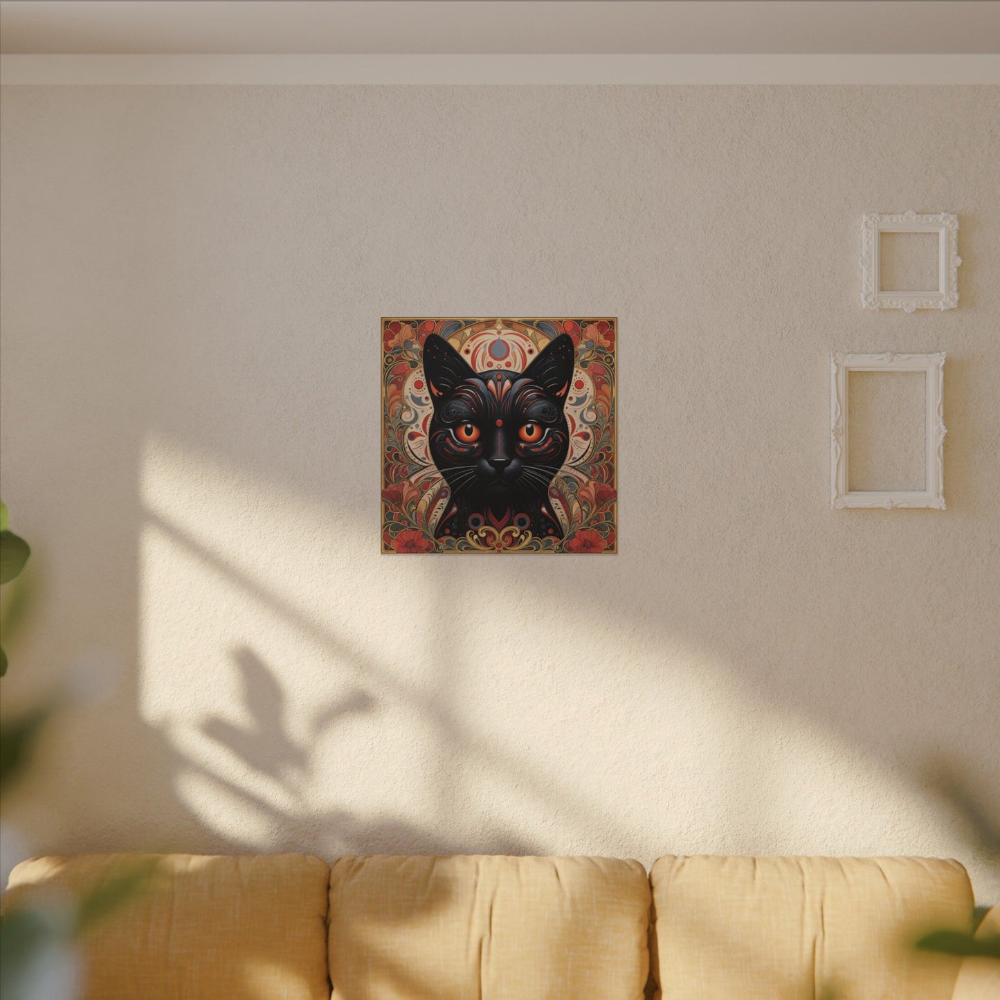 Mystic Black Cat Canvas Wall Art — Gothic Boho Cat Portrait
