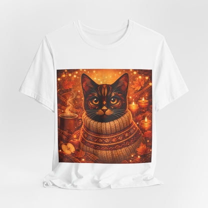 Cozy Cat in Sweater T-Shirt — Autumn Cozy Kitty Graphic Tee