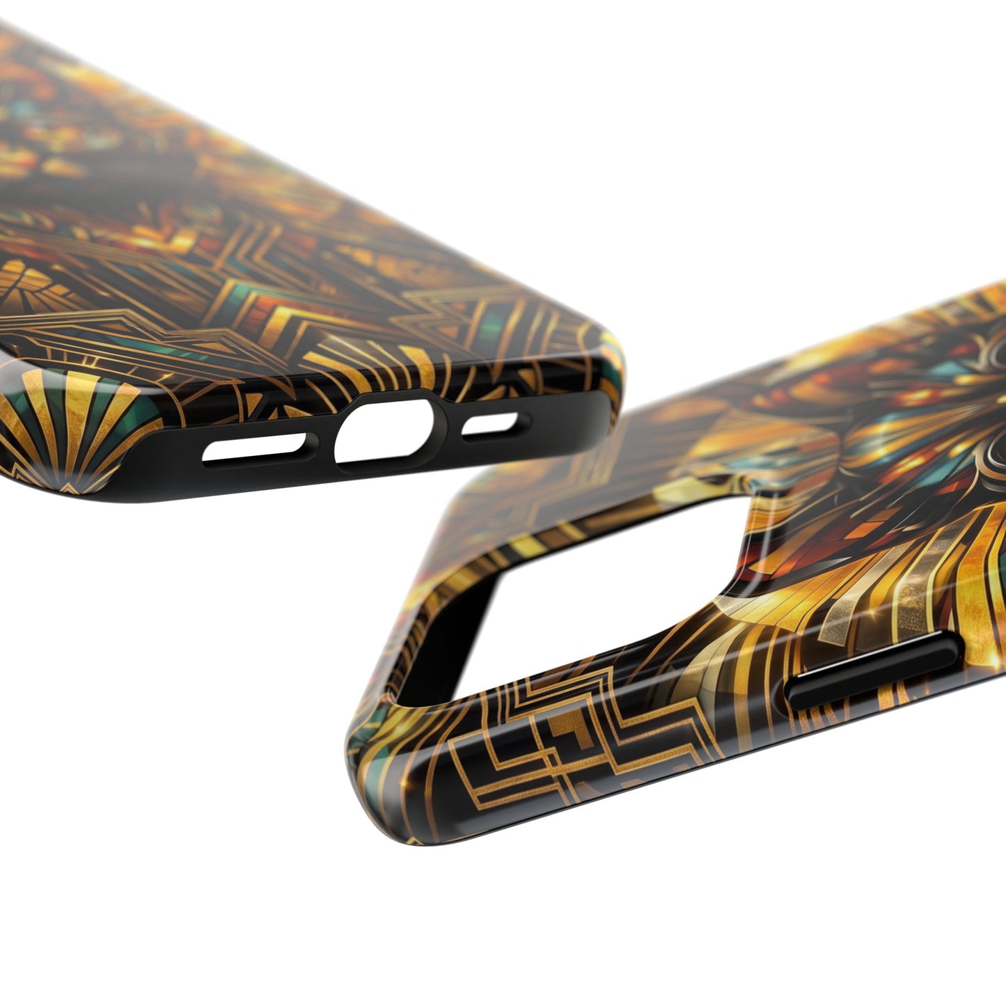 Art Deco Cat Tough Phone Case — Golden Geometric Protective Cover