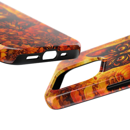 Autumn Cat Tough Phone Case — Fall Floral Protective iPhone Cover
