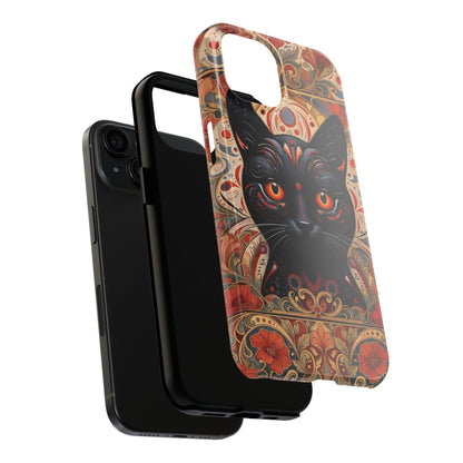 Black Cat Art Phone Case — Ornate Floral Gothic iPhone Protective Case