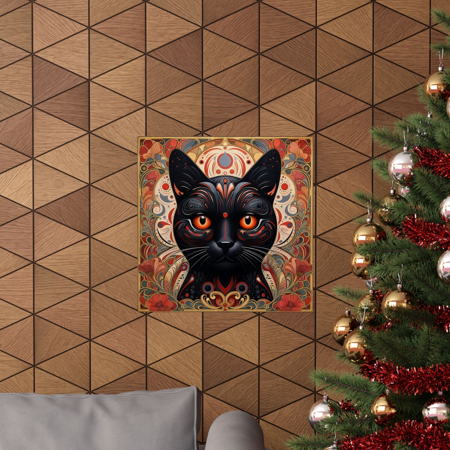 Mystic Black Cat Poster — Art Nouveau Matte Vertical Wall Print