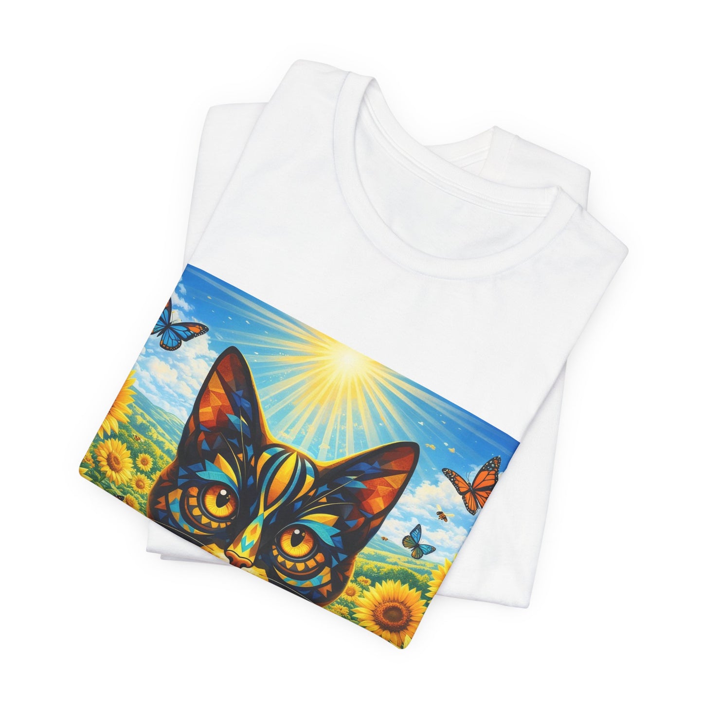 Sunflower Cat T-Shirt — Vibrant Floral Cat Art Tee