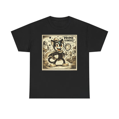 Retro Detective Cat T-Shirt — "Prime Finds!" Vintage Cartoon Tee