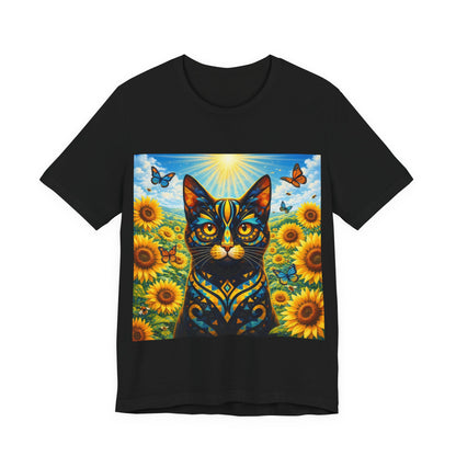 Sunflower Cat T-Shirt — Vibrant Floral Cat Art Tee