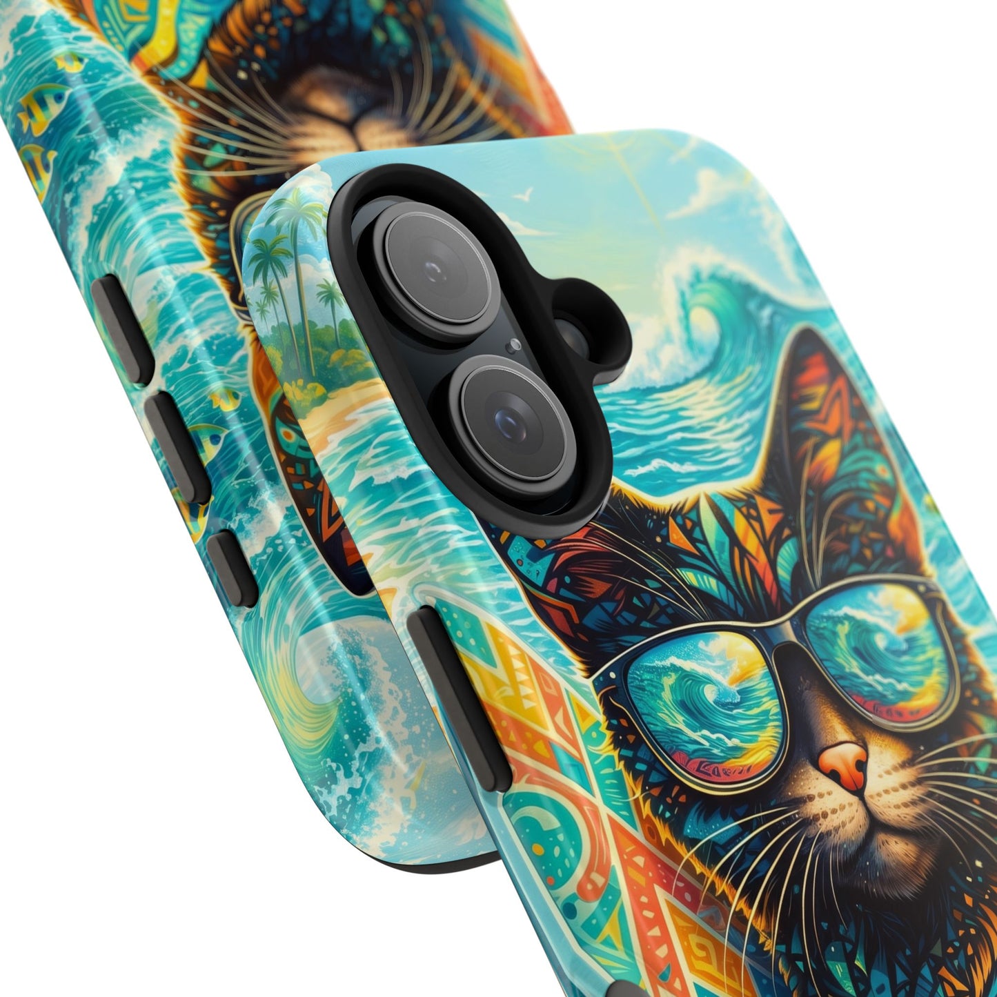 Colorful Surf Cat Tough Phone Case — Sunglasses Beach Vibe