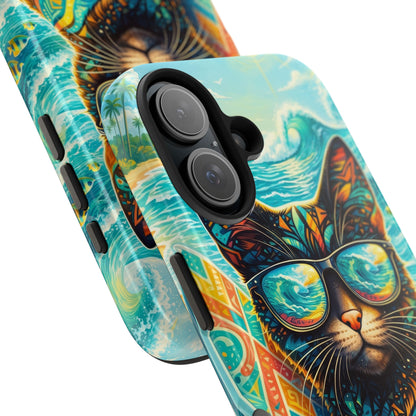 Colorful Surf Cat Tough Phone Case — Sunglasses Beach Vibe