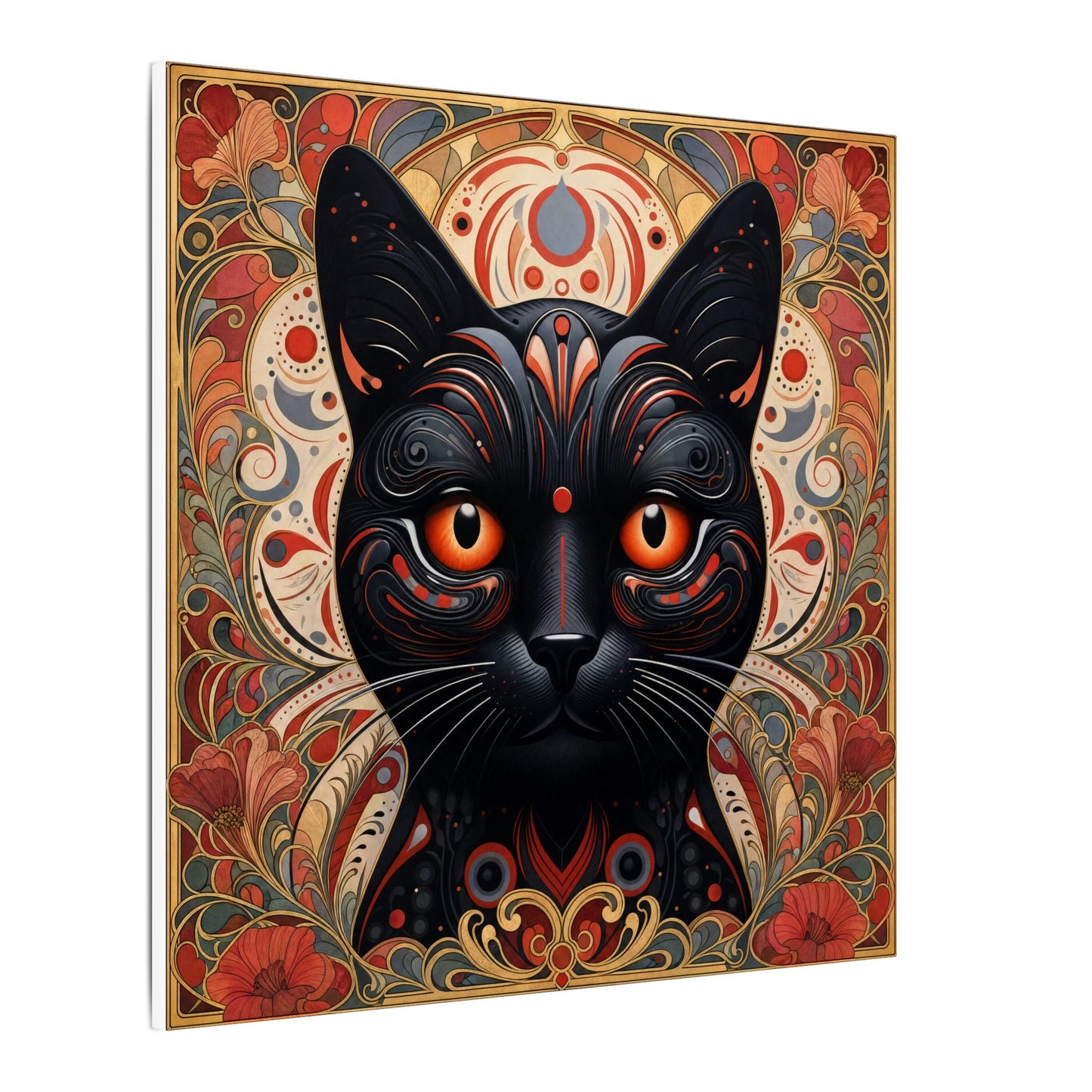 Mystic Black Cat Canvas Wall Art — Gothic Boho Cat Portrait