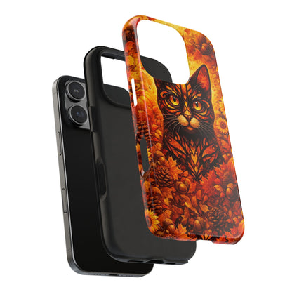 Autumn Cat Tough Phone Case — Fall Floral Protective iPhone Cover