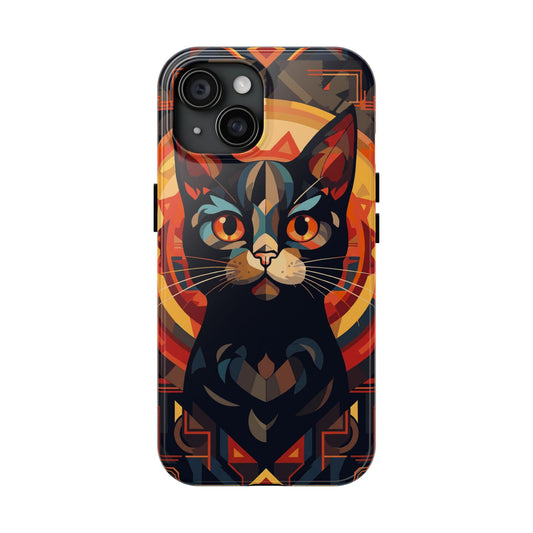 Art Deco Black Cat Tough Phone Case — Bold Geometric Cat Design