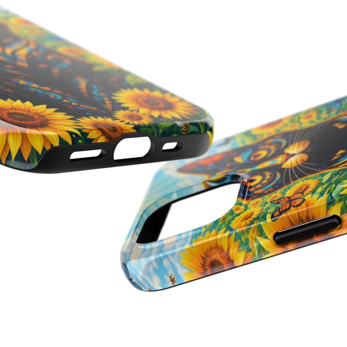 Sunflower Cat Tough Phone Case — Vibrant Boho Floral Armor for iPhone & Android