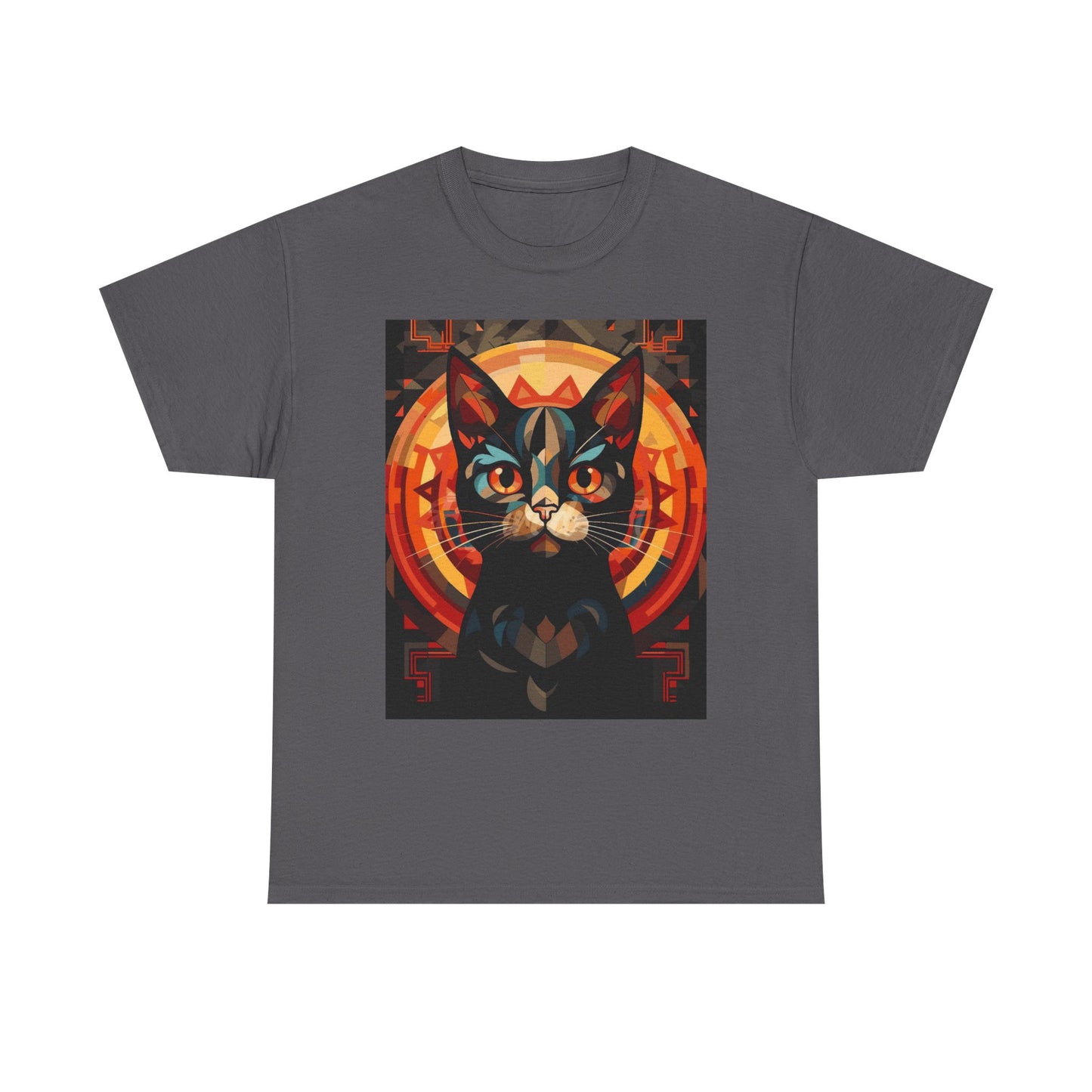 Mystic Cat Graphic Tee — Retro Geometric Feline Art T-Shirt