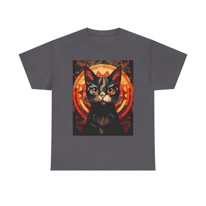 Mystic Cat Graphic Tee — Retro Geometric Feline Art T-Shirt