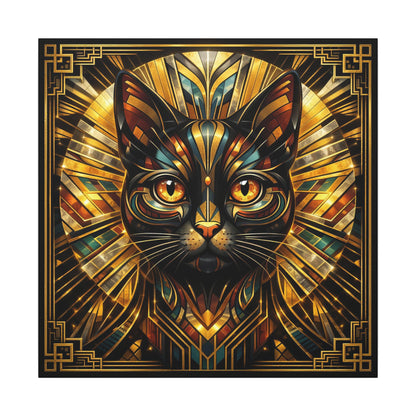 Art Deco Cat Canvas Print — Golden Geometric Feline Wall Art