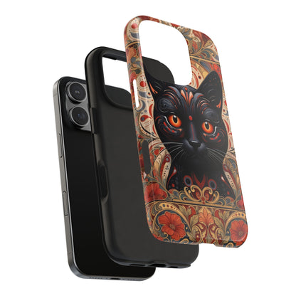 Black Cat Art Phone Case — Ornate Floral Gothic iPhone Protective Case