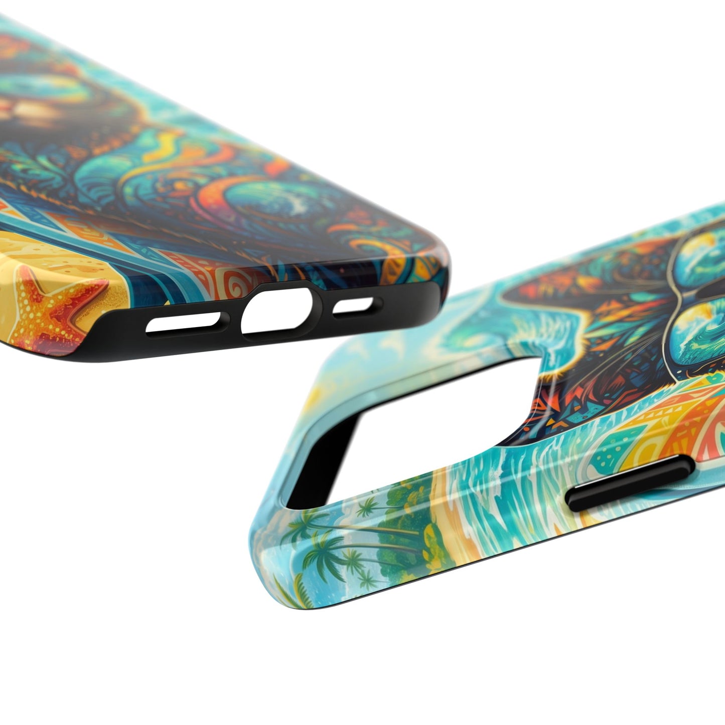 Colorful Surf Cat Tough Phone Case — Sunglasses Beach Vibe