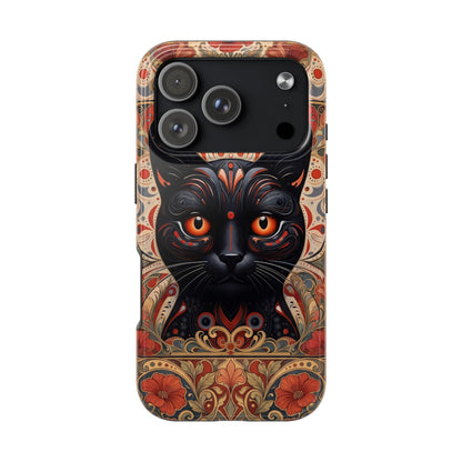 Black Cat Art Phone Case — Ornate Floral Gothic iPhone Protective Case