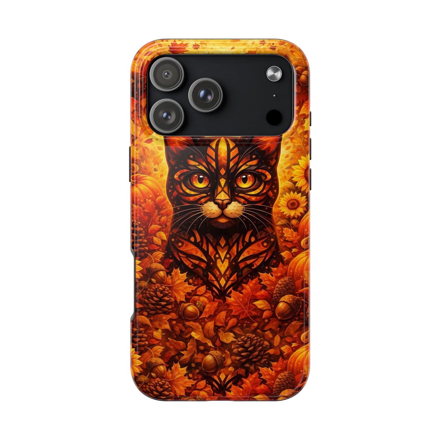 Autumn Cat Tough Phone Case — Fall Floral Protective iPhone Cover