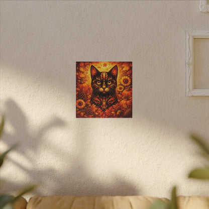 Autumn Cat Canvas Art — Pumpkin & Sunflower Fall Wall Decor