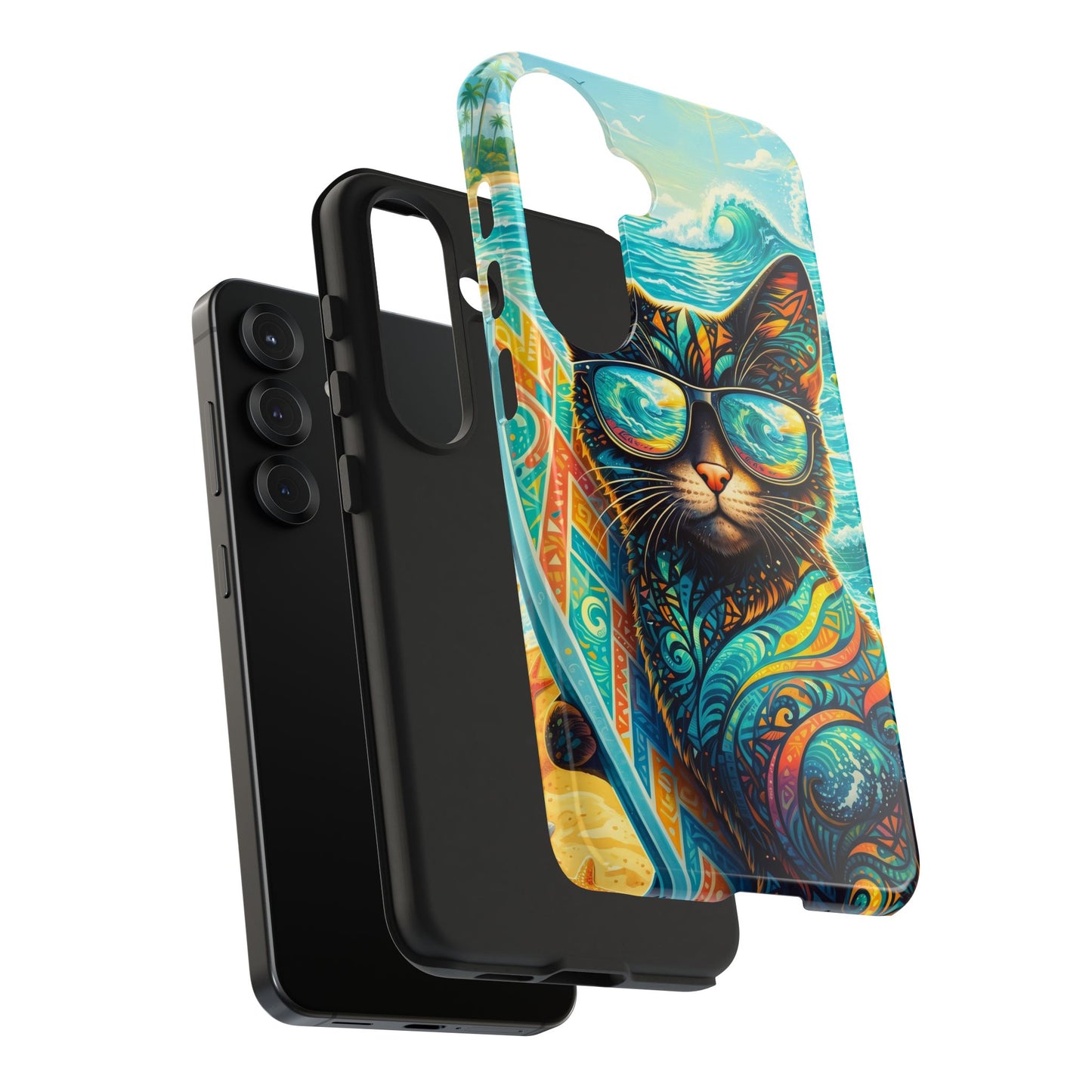 Colorful Surf Cat Tough Phone Case — Sunglasses Beach Vibe