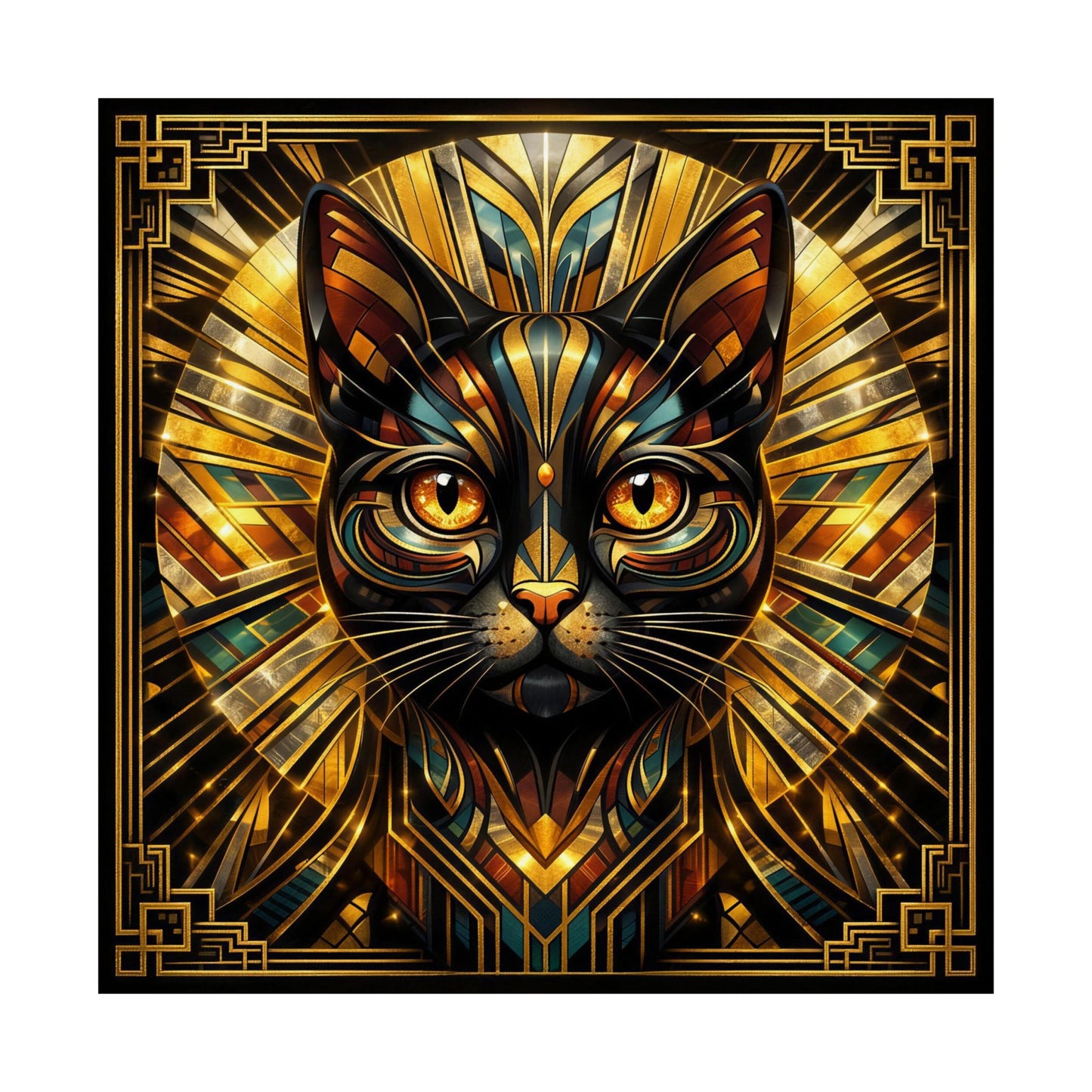 Art Deco Golden Cat Poster — Matte Vertical Wall Art