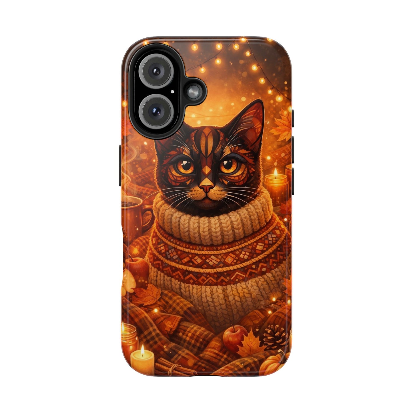 Cozy Autumn Cat Tough Phone Case — Cat in Sweater Fall Phone Cover