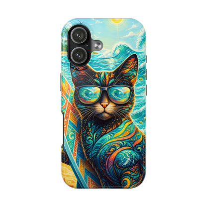 Colorful Surf Cat Tough Phone Case — Sunglasses Beach Vibe