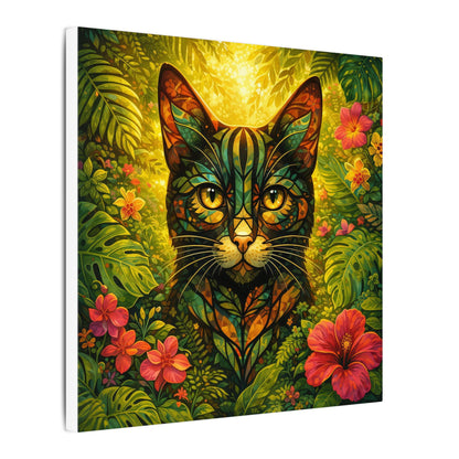 Tropical Cat Canvas Wall Art — Colorful Botanical Cat Portrait on Matte Stretched Canvas
