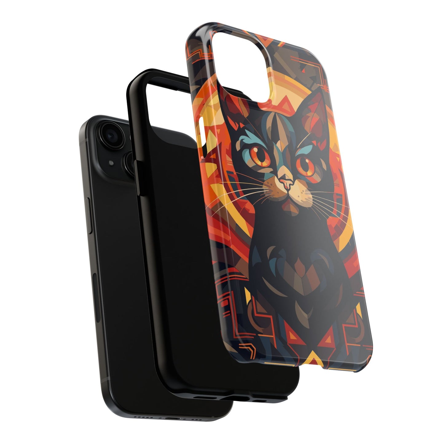 Cat Mandala Tough Phone Case — Protective Artistic Black Cat Design