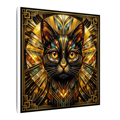 Art Deco Cat Canvas Print — Golden Geometric Feline Wall Art