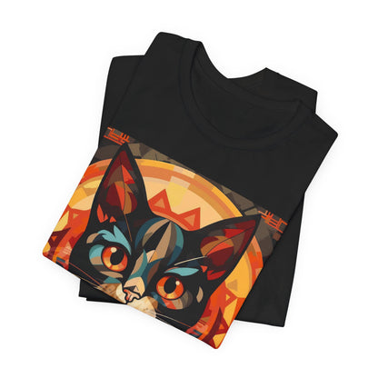 Cat Portrait Tee — Geometric Mystic Black Cat Graphic T-Shirt