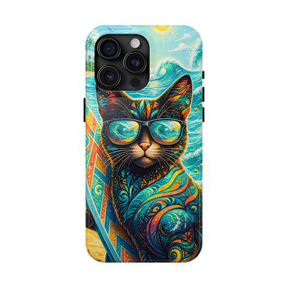 Colorful Surf Cat Tough Phone Case — Sunglasses Beach Vibe