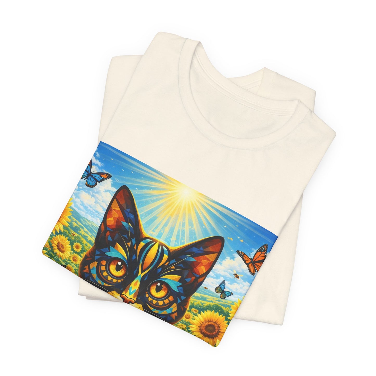 Sunflower Cat T-Shirt — Vibrant Floral Cat Art Tee