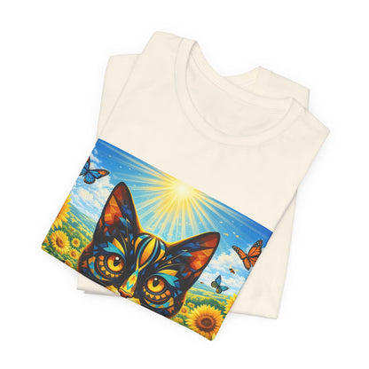 Sunflower Cat T-Shirt — Vibrant Floral Cat Art Tee