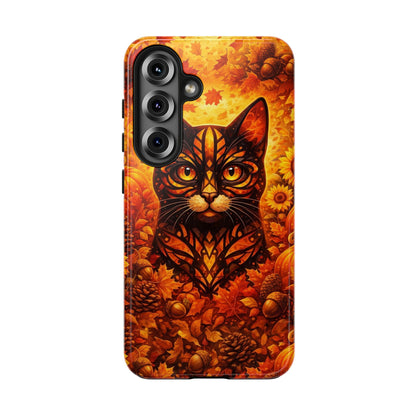 Autumn Cat Tough Phone Case — Fall Floral Protective iPhone Cover