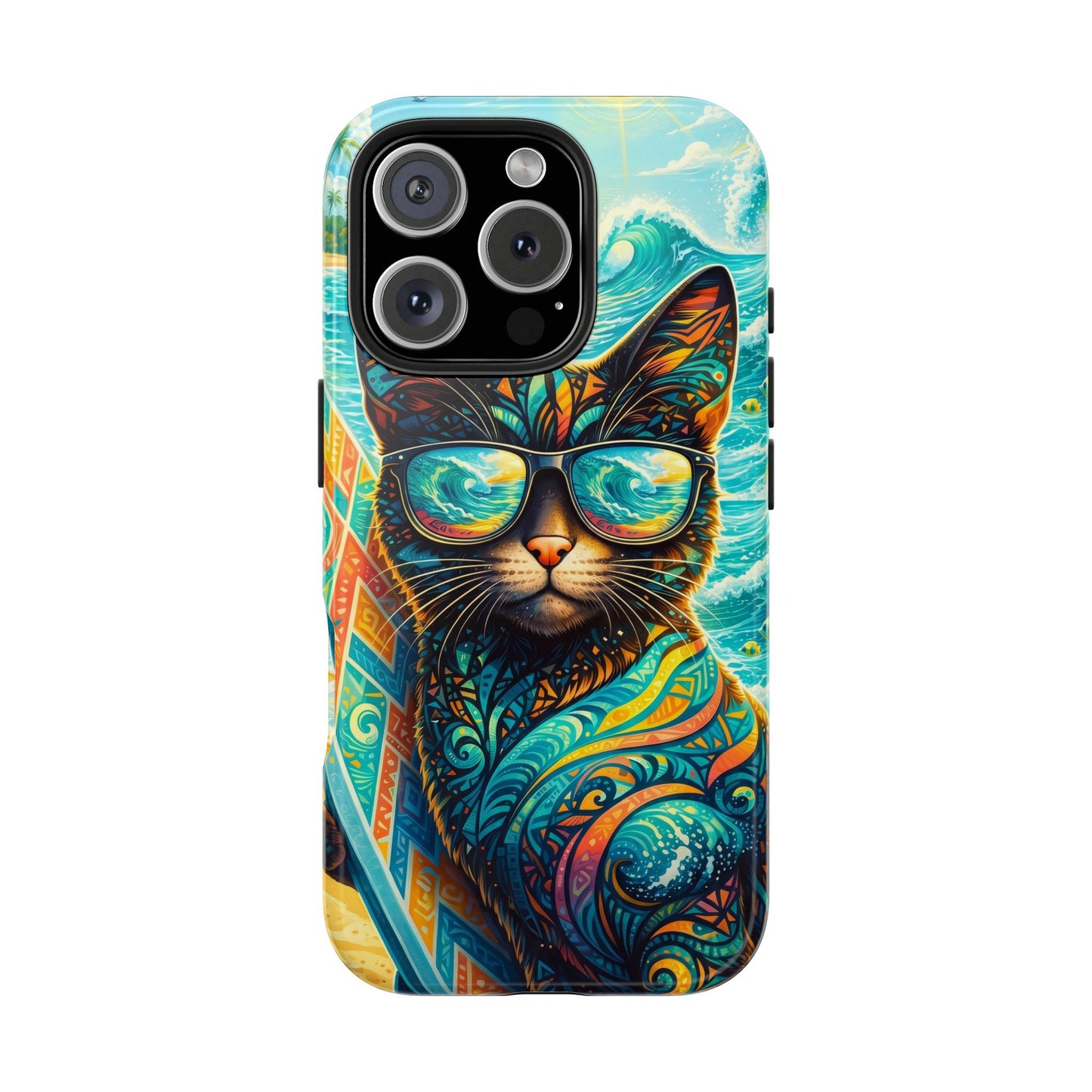 Colorful Surf Cat Tough Phone Case — Sunglasses Beach Vibe