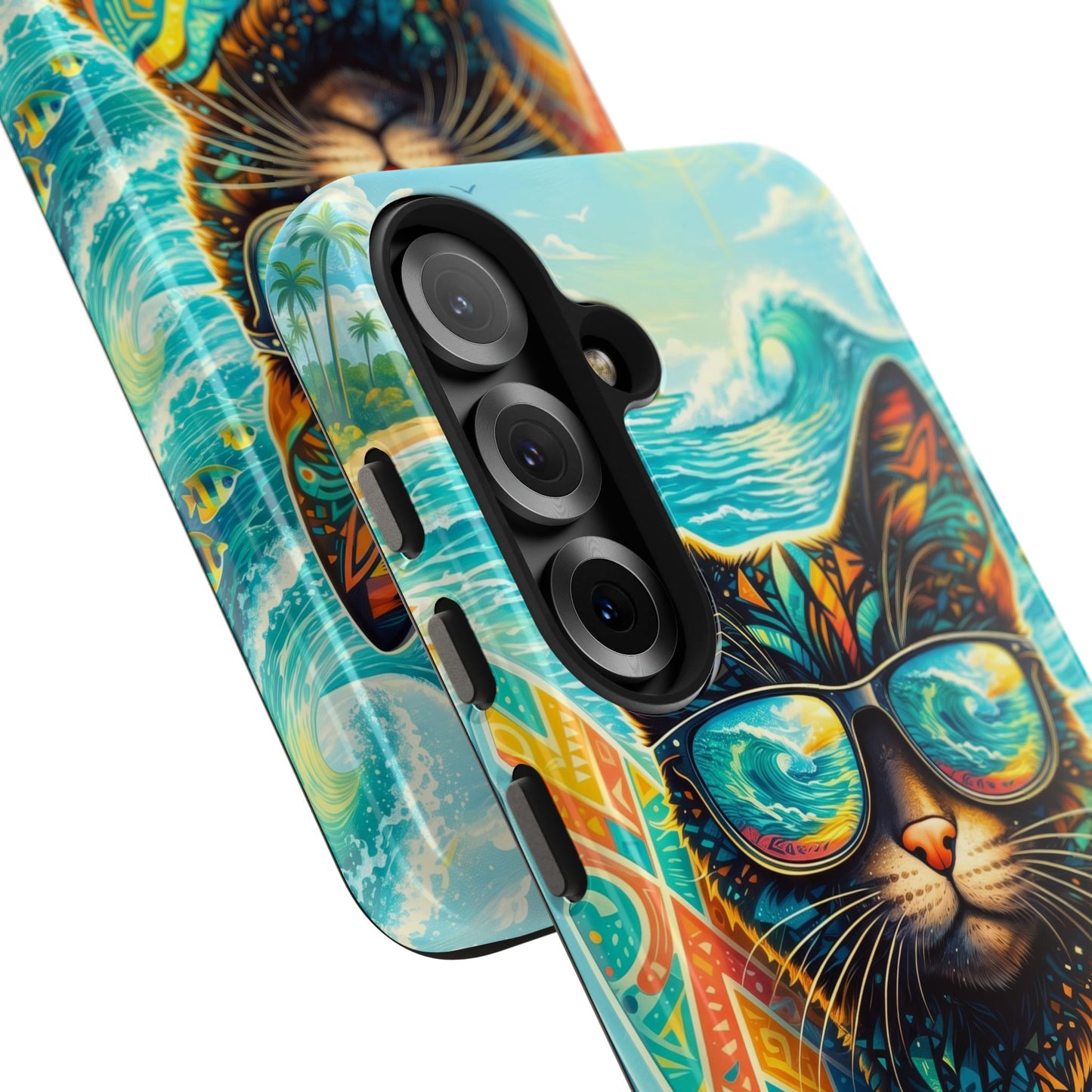 Colorful Surf Cat Tough Phone Case — Sunglasses Beach Vibe